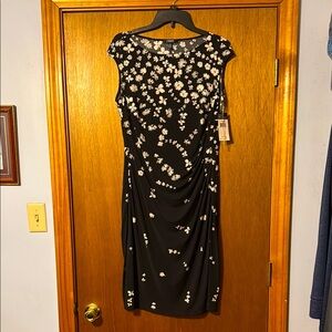 Chaps Black and White Sheath Midi Dress Cap Sleeve Crew Neck